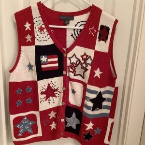 Northern Isles sweater vest American flag USA red white blue stars
